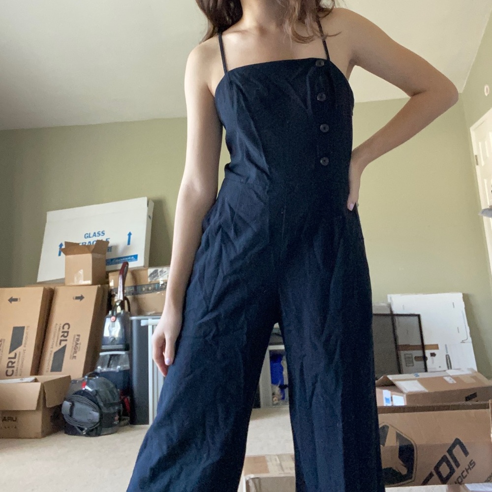 Abercrombie and Fitch Black Button Flare Jumpsuit with Pockets